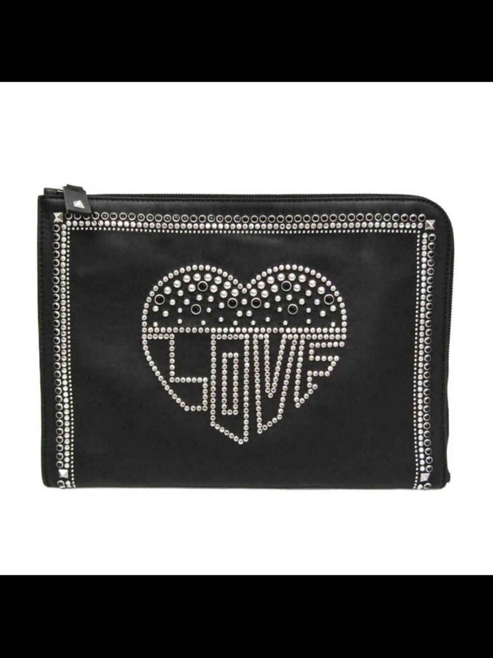 Valentino Garavani Black Studded Heart Zip Pouch